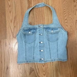 Target Light Wash Denim Halter Crop Top